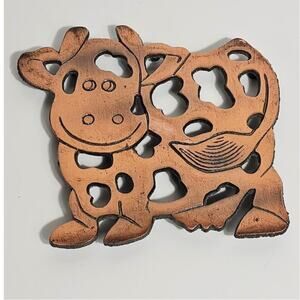 90s Vintage Cast Iron Cow with Copper Finish Trivet / Wall Hanging/ Farm House